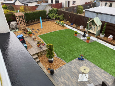 Aerial view of a landscaped garden